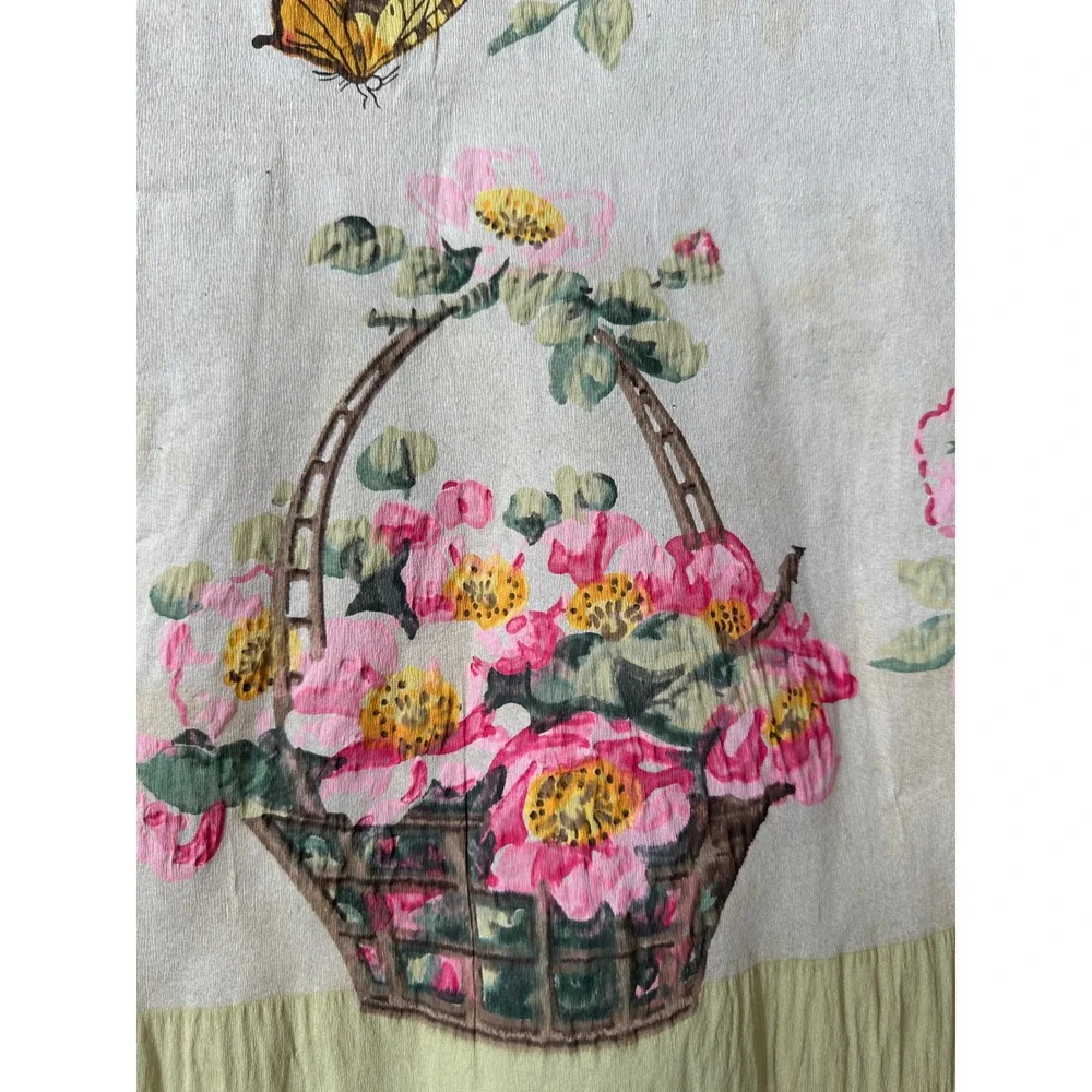 Vintage 50s Chinoiserie Paper Hand Painted Floral Basket Butterfly Wall Decor
